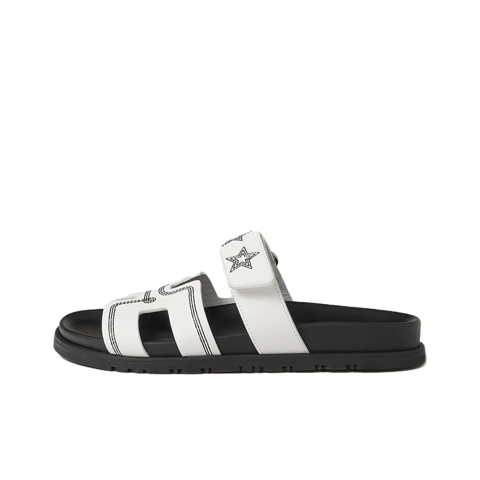 HERMES Chypre Rubber Sole Slide Slippers Women's White