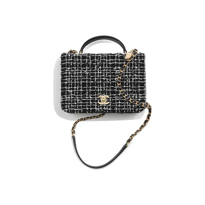 CHANEL Twill Soft Felt With Lambskin Flap Bag, Shoulder Bag, Crossbody Bag, Handbag Trumpets Women's Black & White