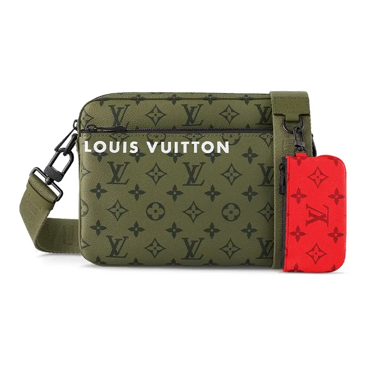 LOUIS VUITTON Trio Canvas Canvas Bag Messenger Bag Shoulder Bag Crossbody Bag Regular Men's Khaki Green/Vermilion