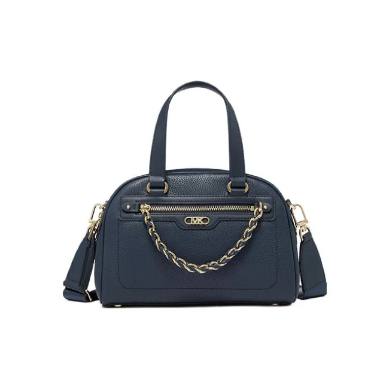 MICHAEL KORS Cow Leather Bowling Bag, Crossbody, One Shoulder, Handbag Trumpets Women's Marine Blue