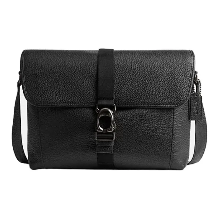 COACH BECK Зернистая текстура Телячья кожа Курьерская сумка Сумка через плечо Большая Мужская Черная