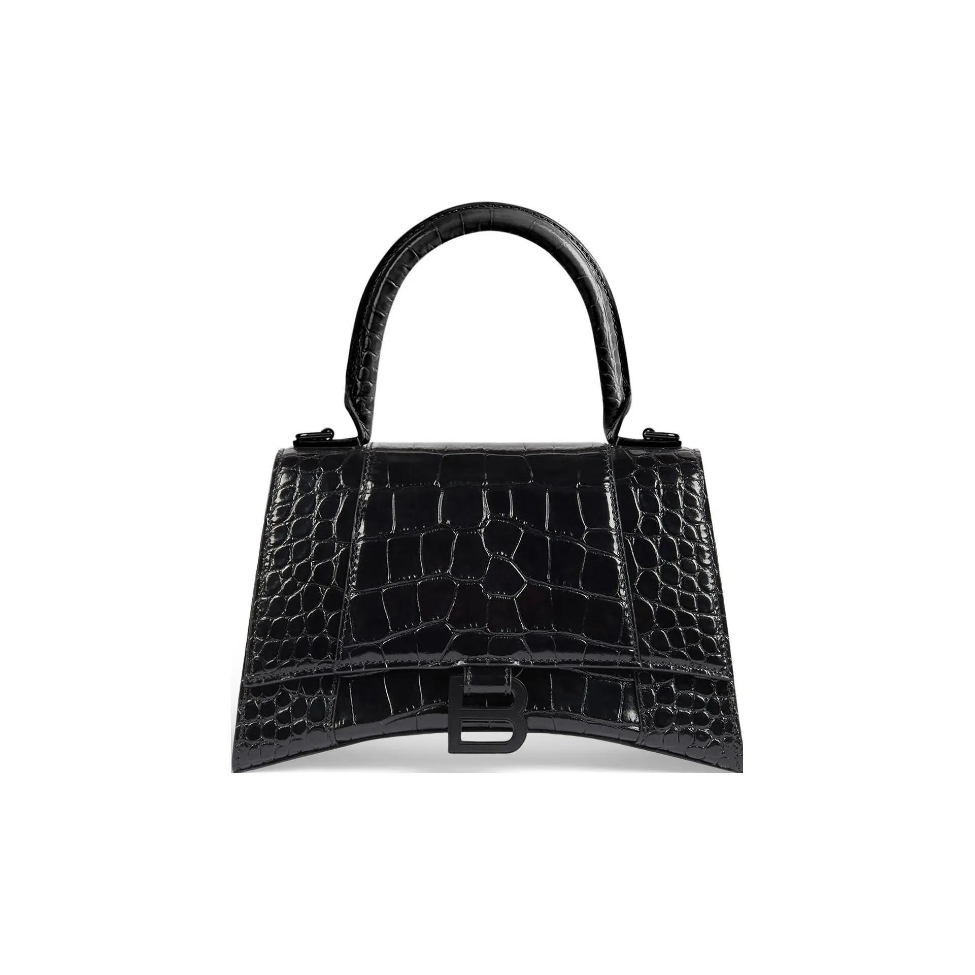Balenciaga Crocodile Embossed Hourglass Top Handle Small Black