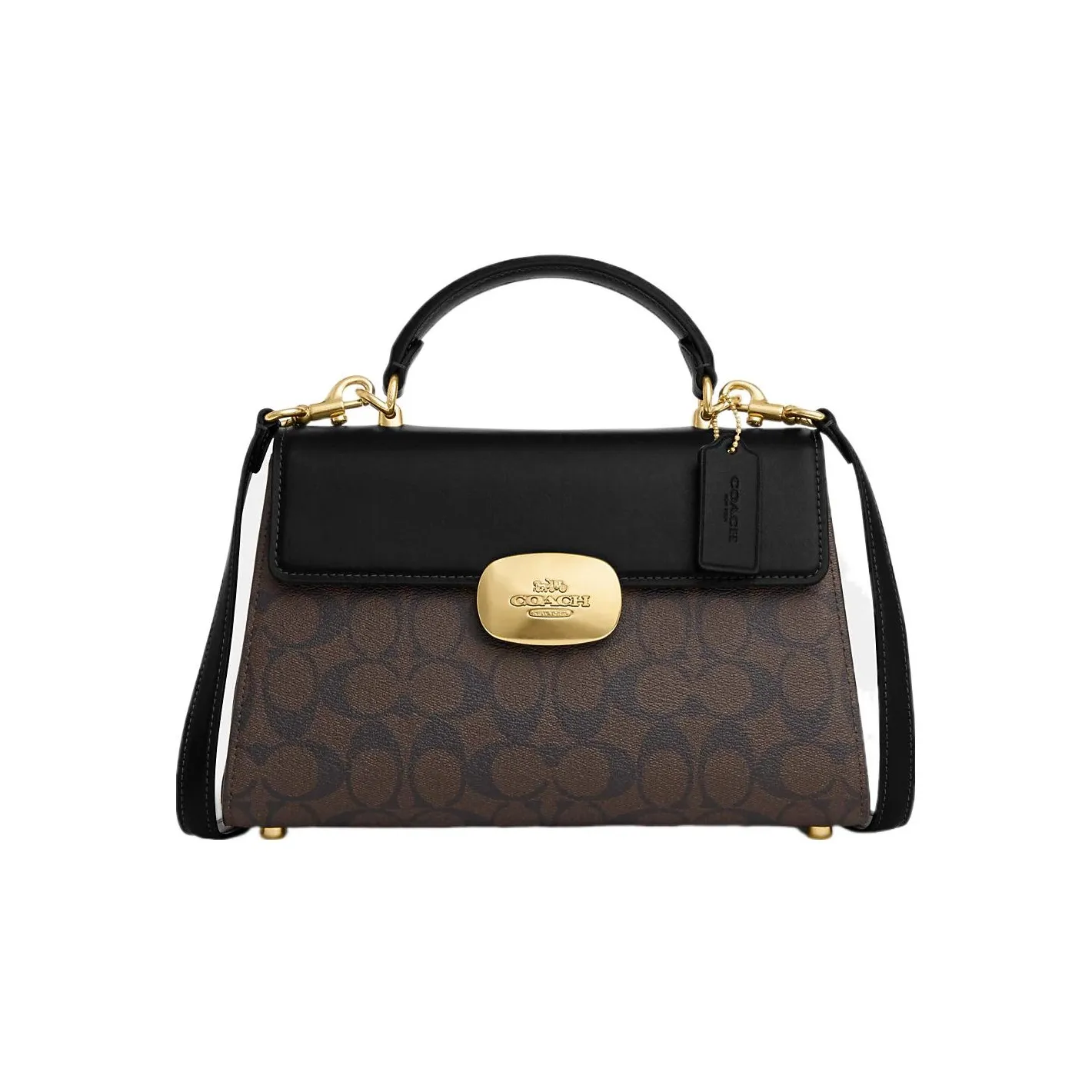 COACH Eliza Canvas With Leather Kelly Bag, Shoulder Bag, Crossbody Bag, Handbag Tubas Women's Brown Black