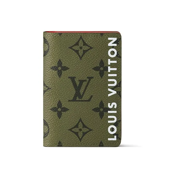 LOUIS VUITTON Pocket Organizer Khaki Green/Vermillion Red