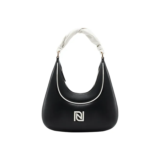 ROSA HERMOSO Top Grain Sheepskin Shoulder Bag Crescent Bag Women's Black & Ecru & Coffee
