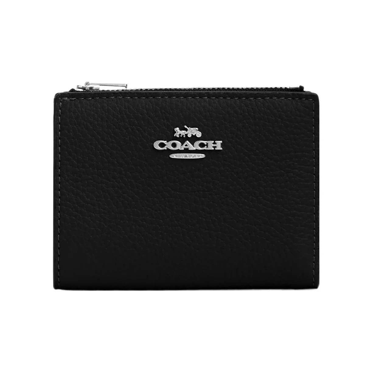 COACH Pebbled Leather Coin Purse Wallet Trumpets Women's Black