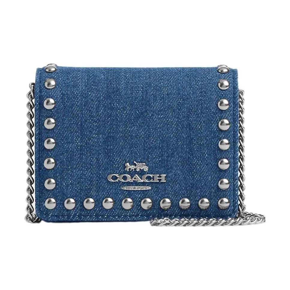 COACH Denim Small Square Bag, Shoulder Bag, Crossbody Bag, Wallet Mini Women's Denim Blue