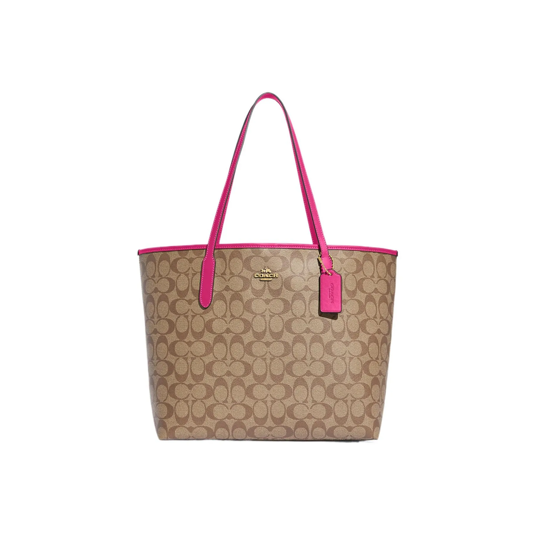 COACH City Canvas с кожаными вставками сумка-тоут сумка для покупок сумка через плечо сумка большая женская светлый хаки и вишнево-красный