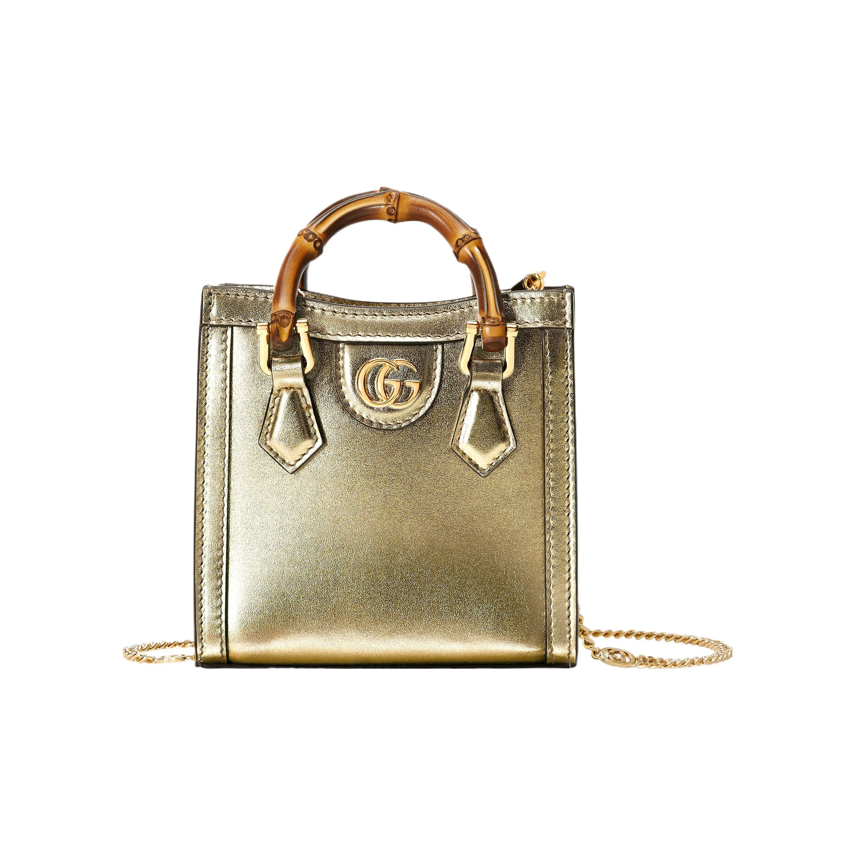 GUCCI Diana Leather Shoulder Bag Crossbody Bag Handbag Mini Women's Gold