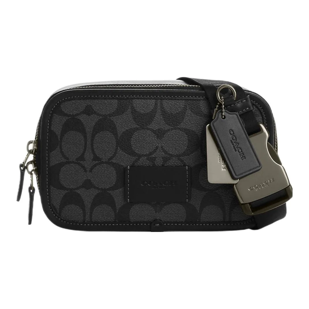 COACH Canvas With Leather One Shoulder Crossbody Fanny Pack Trumpets Men's Black