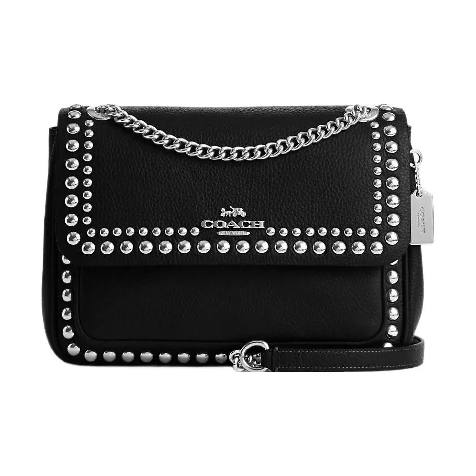 COACH Klare Pebbled Leather Small Square Bag Shoulder Bag, Crossbody Bag Medium Size Women's Black