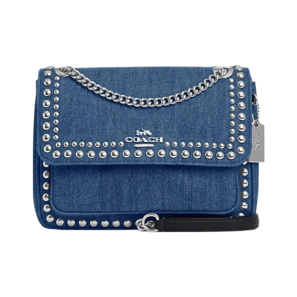 COACH Klare Denim With Pebbled Leather Shoulder Bag, Crossbody Bag Medium Size Women's Denim Blue