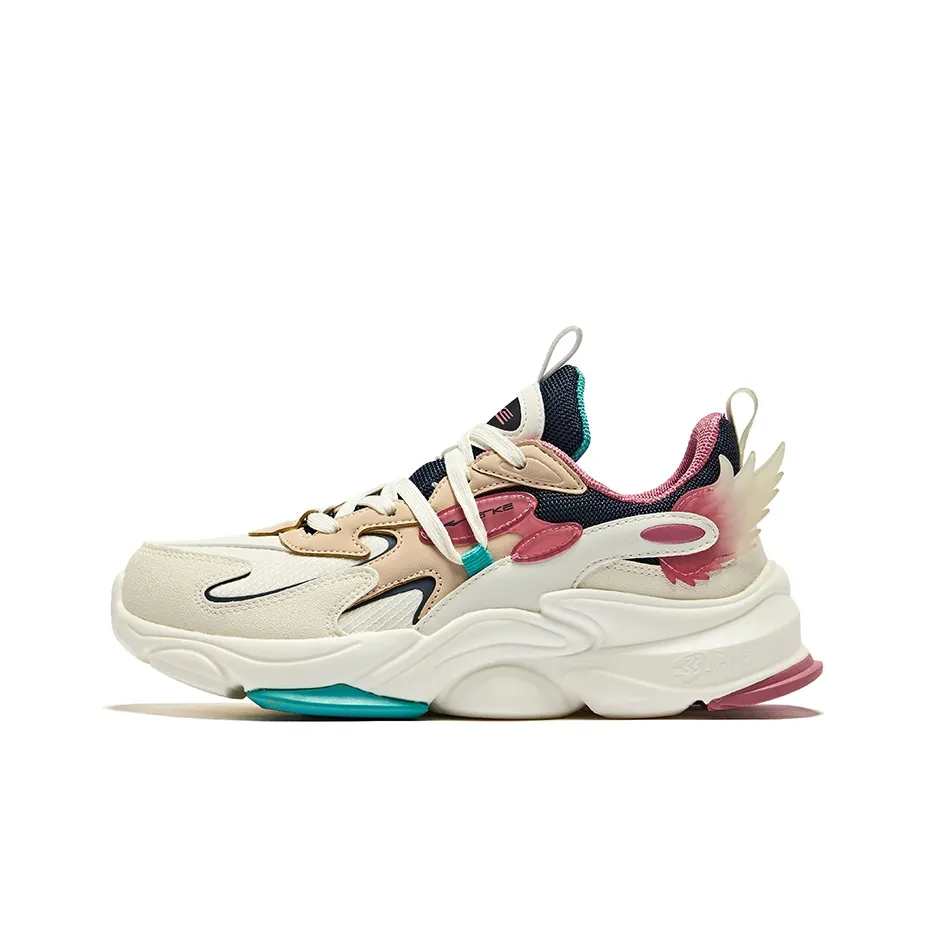 Erke Slip-Resistant Cushioning Wear-Resistant Low-Top Running Shoes Women's Ivory Kapok Red