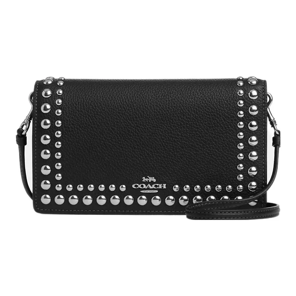 COACH Anna Сумка-конверт из галечной кожи сумка через плечо маленькая женская черная