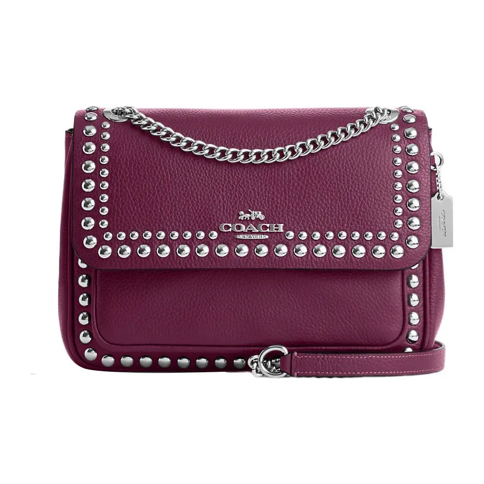 COACH Klare Пескоструйная кожа Маленькая квадратная сумка Сумка через плечо Средняя Женская Темная ягода