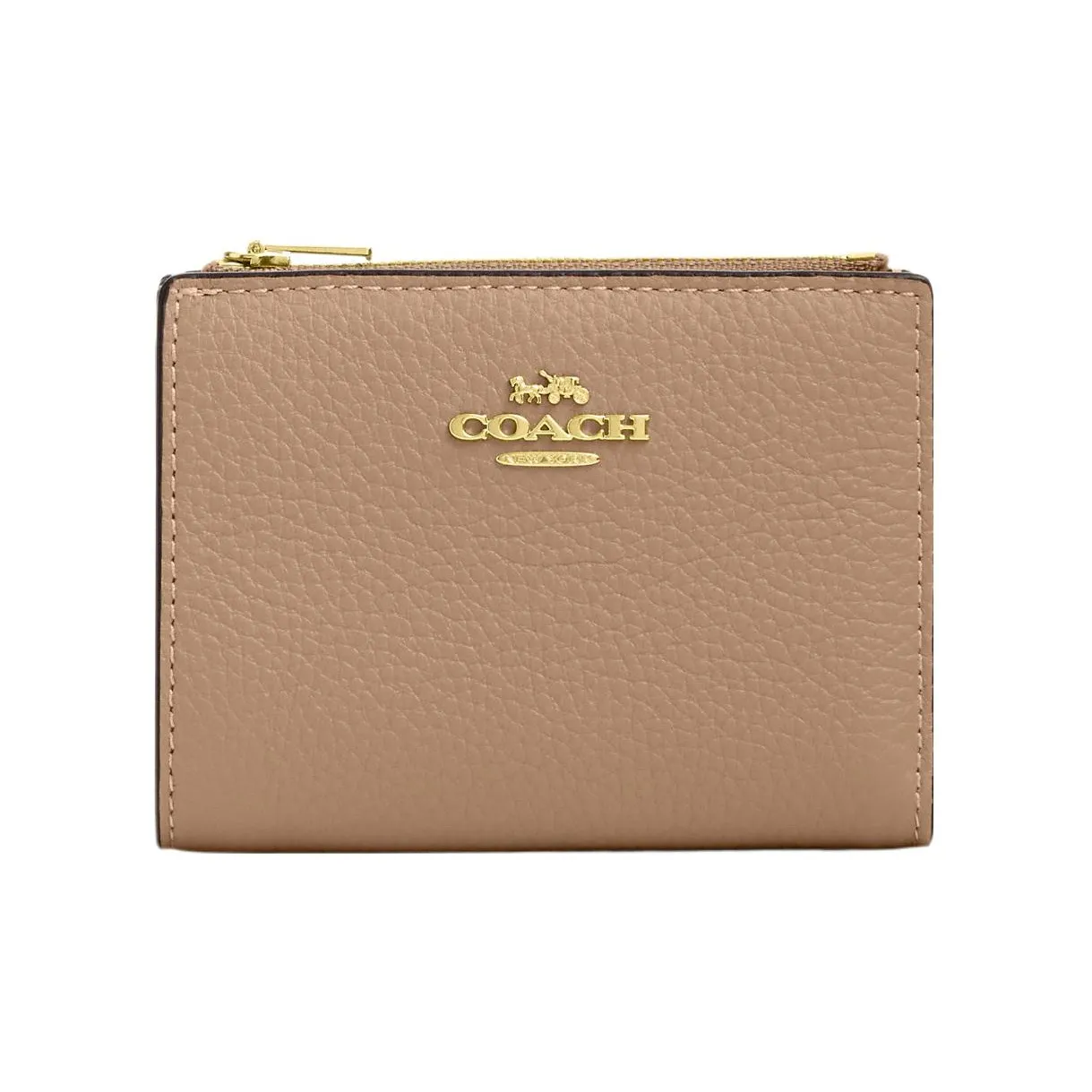 COACH Pebbled Leather Coin Purse Wallet Trumpets Women's Taupe