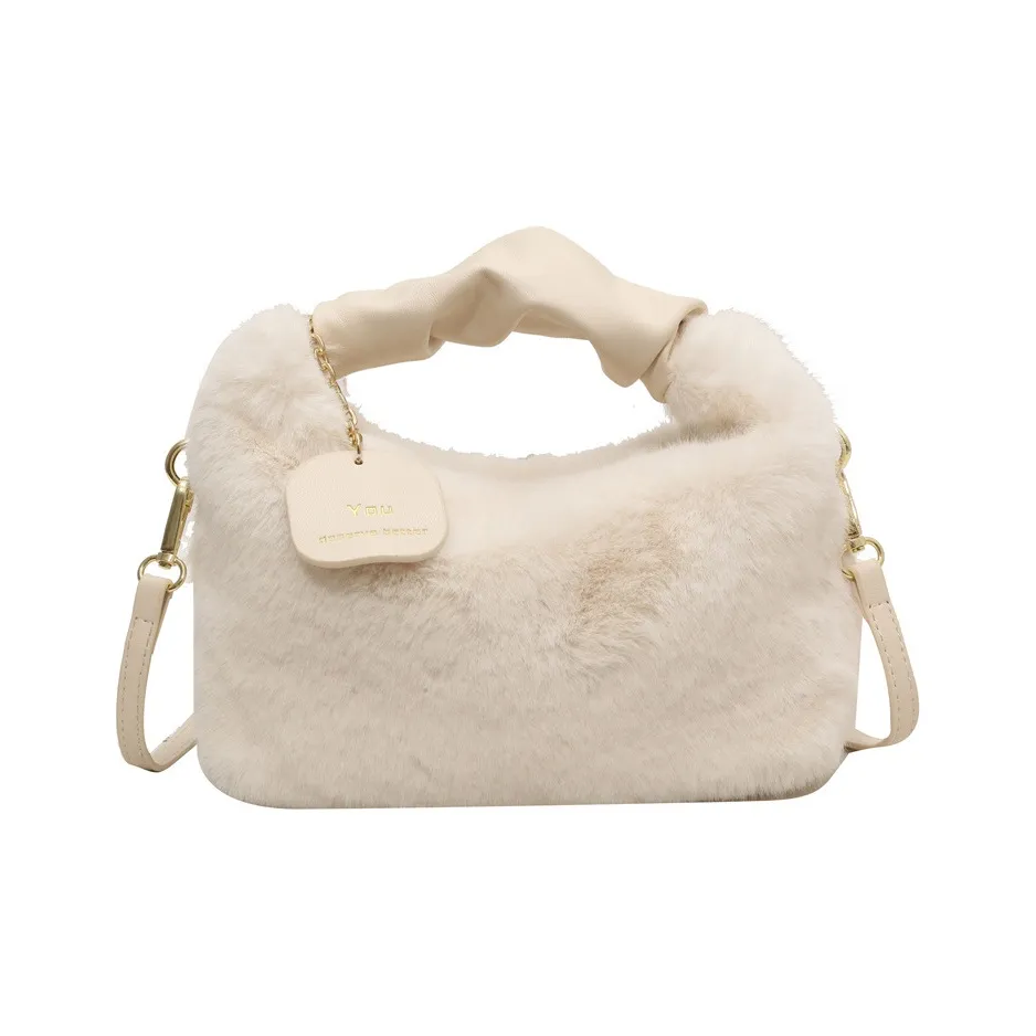 NOMK Плюшевый Crossbody Сумка Сумка через плечо Тоут Commuter Сумка Сумка Маленькая Сумка Женская Сумка Экрю Хаки