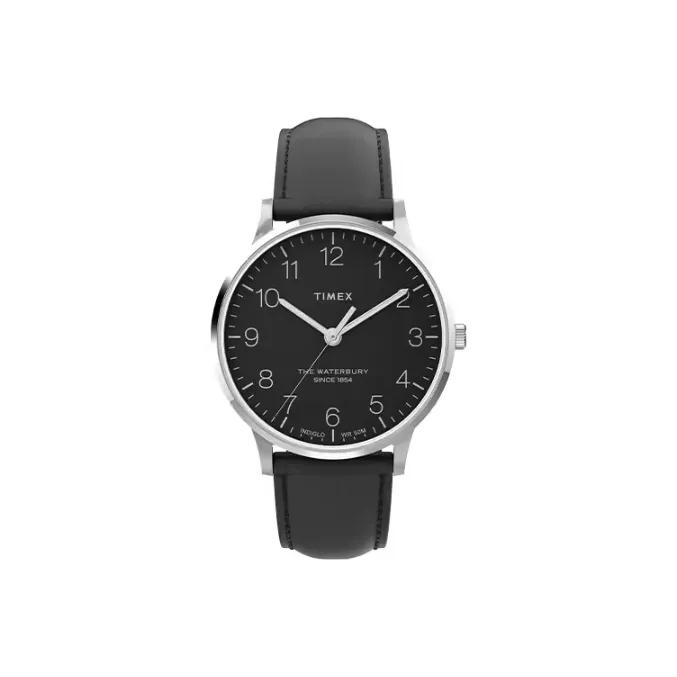 TIMEX WATERBURY Collection Кварцевые наручные часы Кожаный ремешок 40 мм Черный циферблат Унисекс