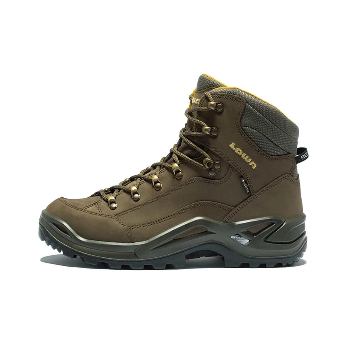 Lowa Renegade GT Slip Resistant, Abrasion Resistant, Waterproof Mid Top Outdoor Shoes Men's Deep Olive Yellow