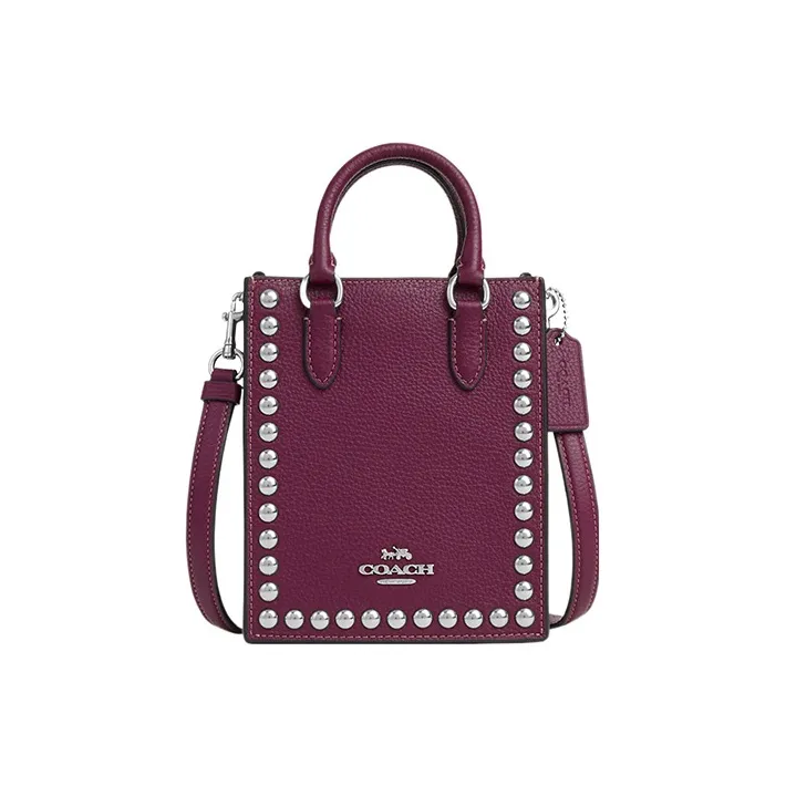 COACH Pebbled Leather Tote Bag, Shopping Bag, Handbag, Shoulder Bag, Crossbody Bag Mini Women's Purple
