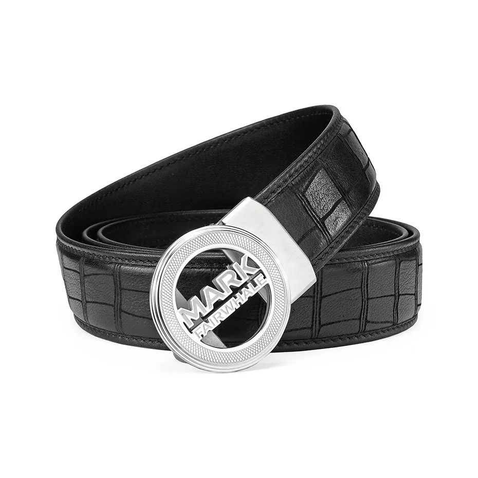 FAIRWHALE Brand Logo Plaid Business Deerskin Leather Belts Men's Width 3.5CM
