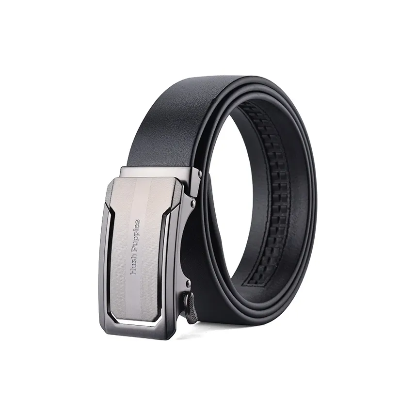 Hush Puppies Автоматическая застежка Удобный ремень с фиксацией на талии Ремни из коровьей кожи Мужской Черный Ширина 3,5 см