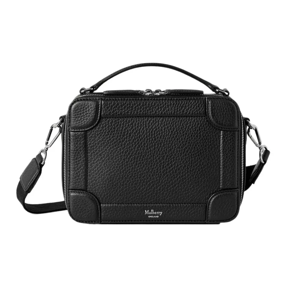 Mulberry Cow Leather Messenger Bag, Handbag, Shoulder Bag, Crossbody Bag Regular Men's Black