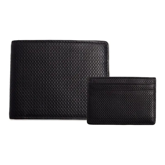 HUGO BOSS Grained Cow Leather Card Holder Wallet Gift Box Set Large Size Men's Black