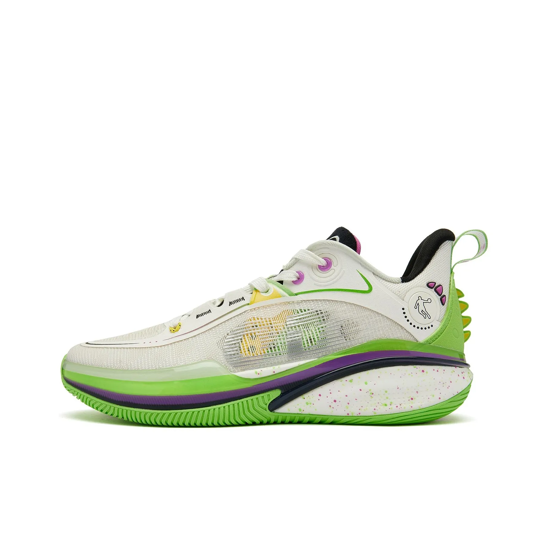 QIAODAN FE1.0 Dinosaur Carrying Wolf Color Scheme Durable Breathable Low Top Basketball Shoes Men's Green White