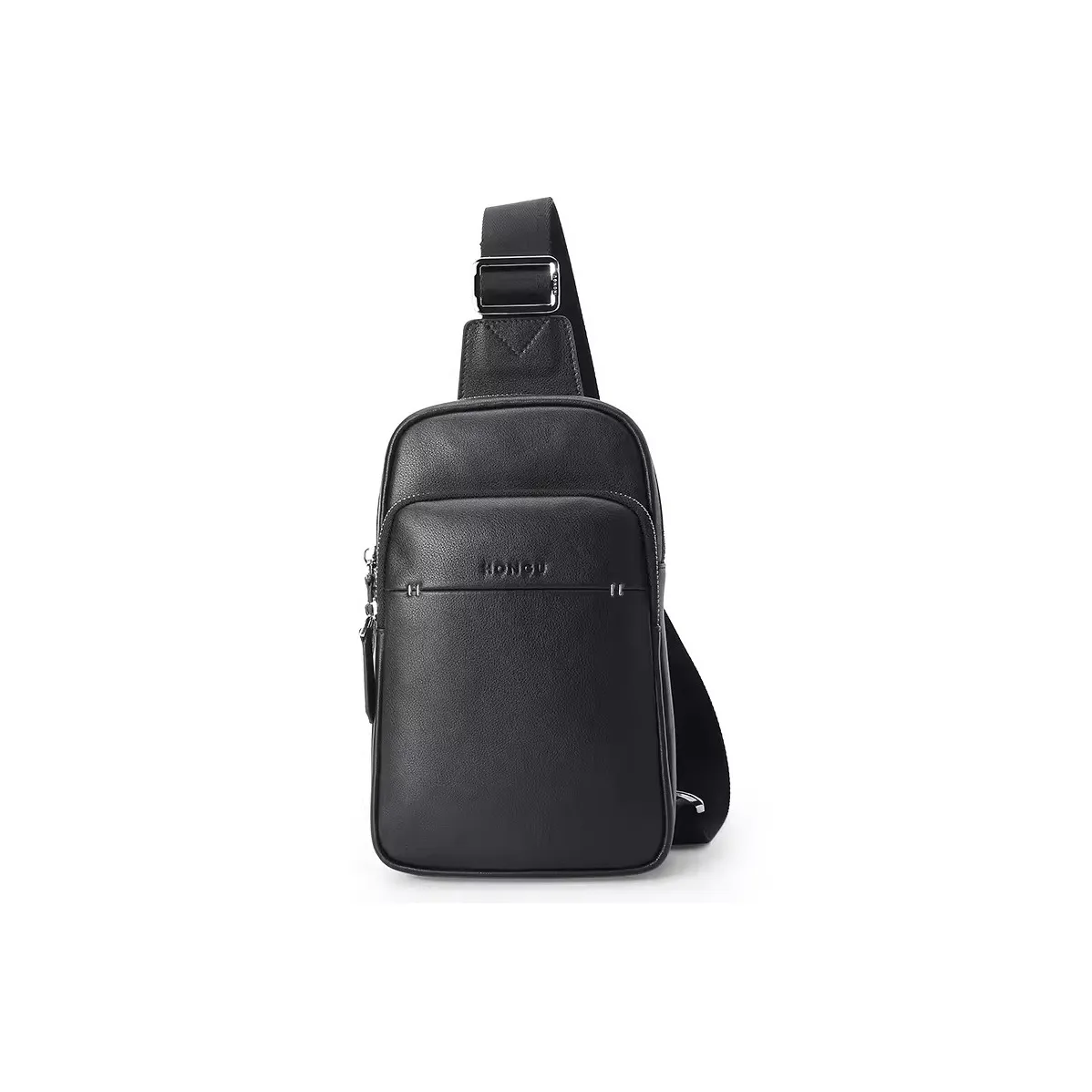 HONGU Рюкзак из коровьей кожи асимметричный сумка через плечо сумка-слинг маленькая мужская темно-черная