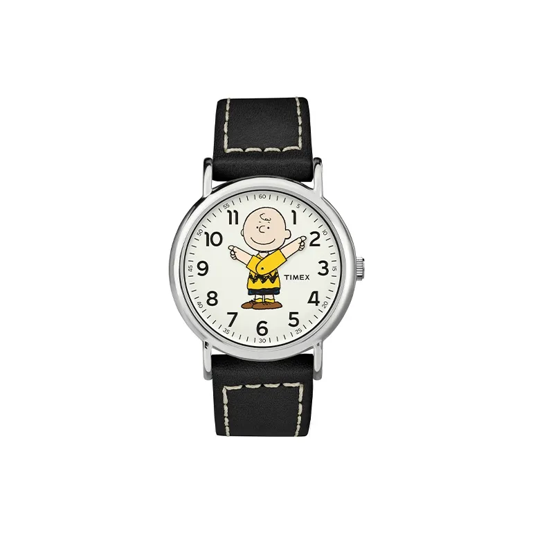 TIMEX Peanuts Снупи Коллаборация Коллекция Наручные часы Кварцевый механизм Натуральная кожа Ремень Белый циферблат Унисекс