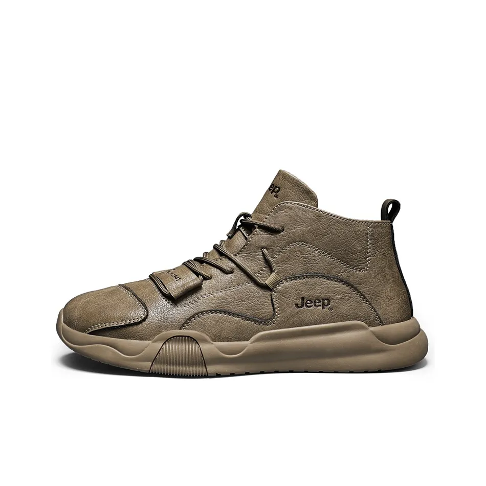 Jeep Mid Top Casual Shoes Fashion Thermal Martin Boots Men's Coconut Shell Brown Color