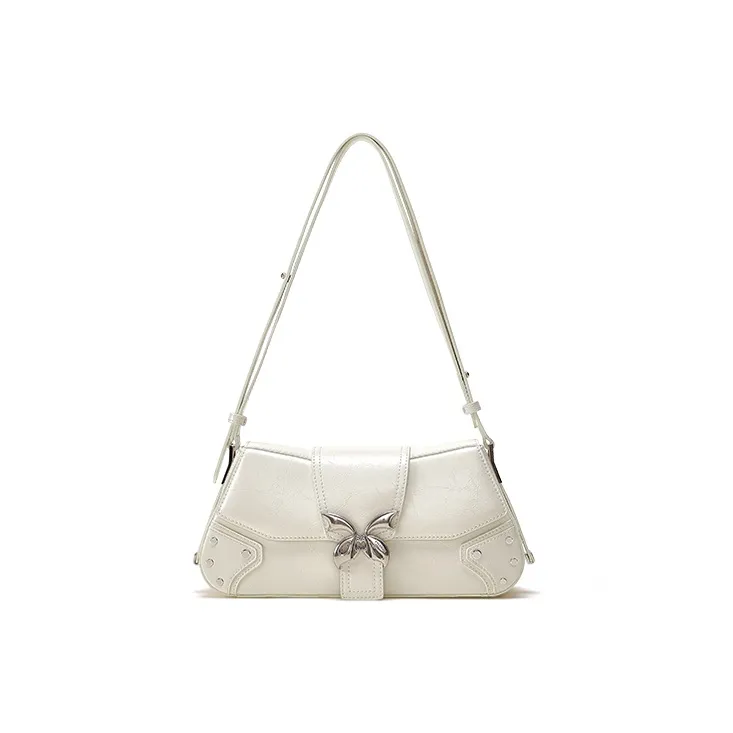 Omentar Microfiber Synthetic Leather Handbag Shoulder Bag Biker Crossbody Bag Small Size Unisex White/Black/Silver