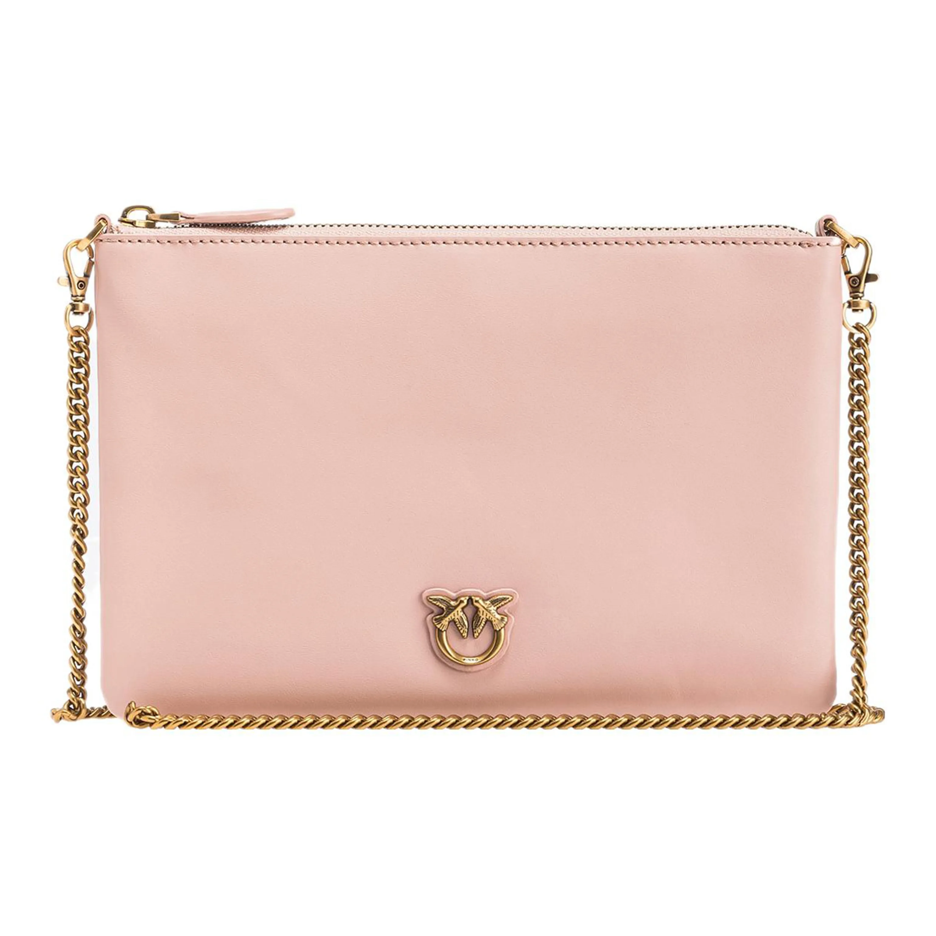 PINKO Love Bag Cow Leather Shoulder Bag, Crossbody Bag Women's Gray Pink Red