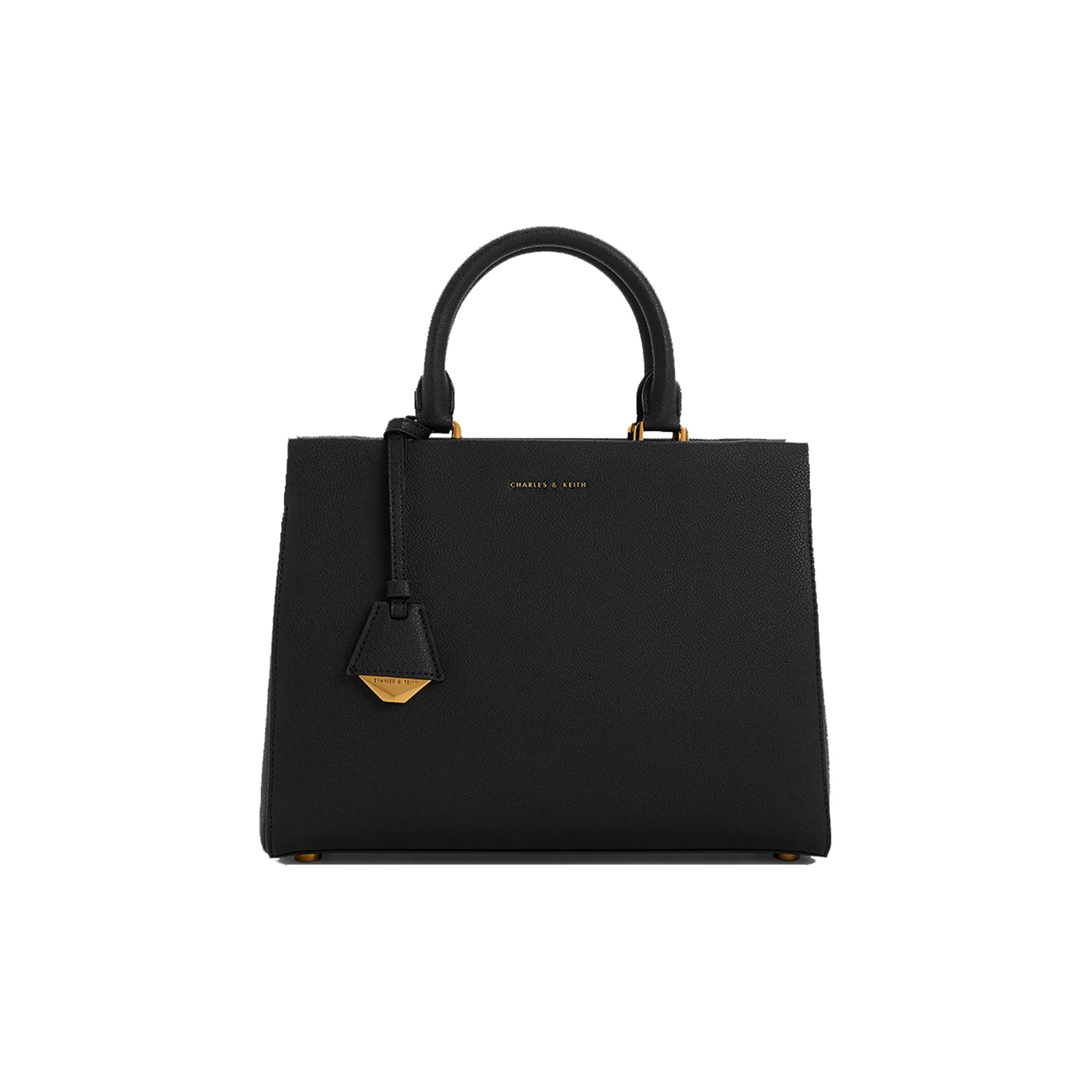 CHARLES&KEITH Polyurethane Synthetic Leather Kelly Bag, Crossbody Handbag, Shoulder Bag Medium Size Women's Black