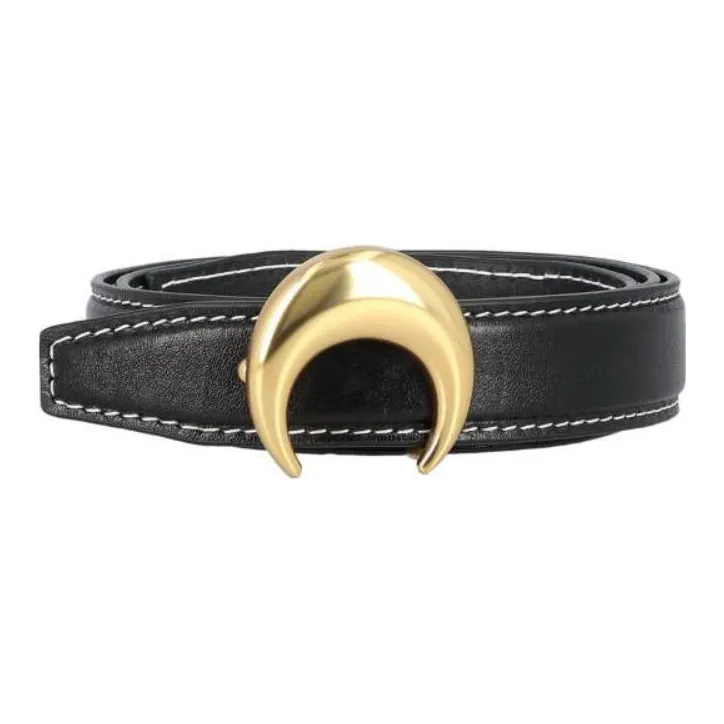 Marine Serre Curved Moon Design Leather Belts Women's Black Width 2.5cm