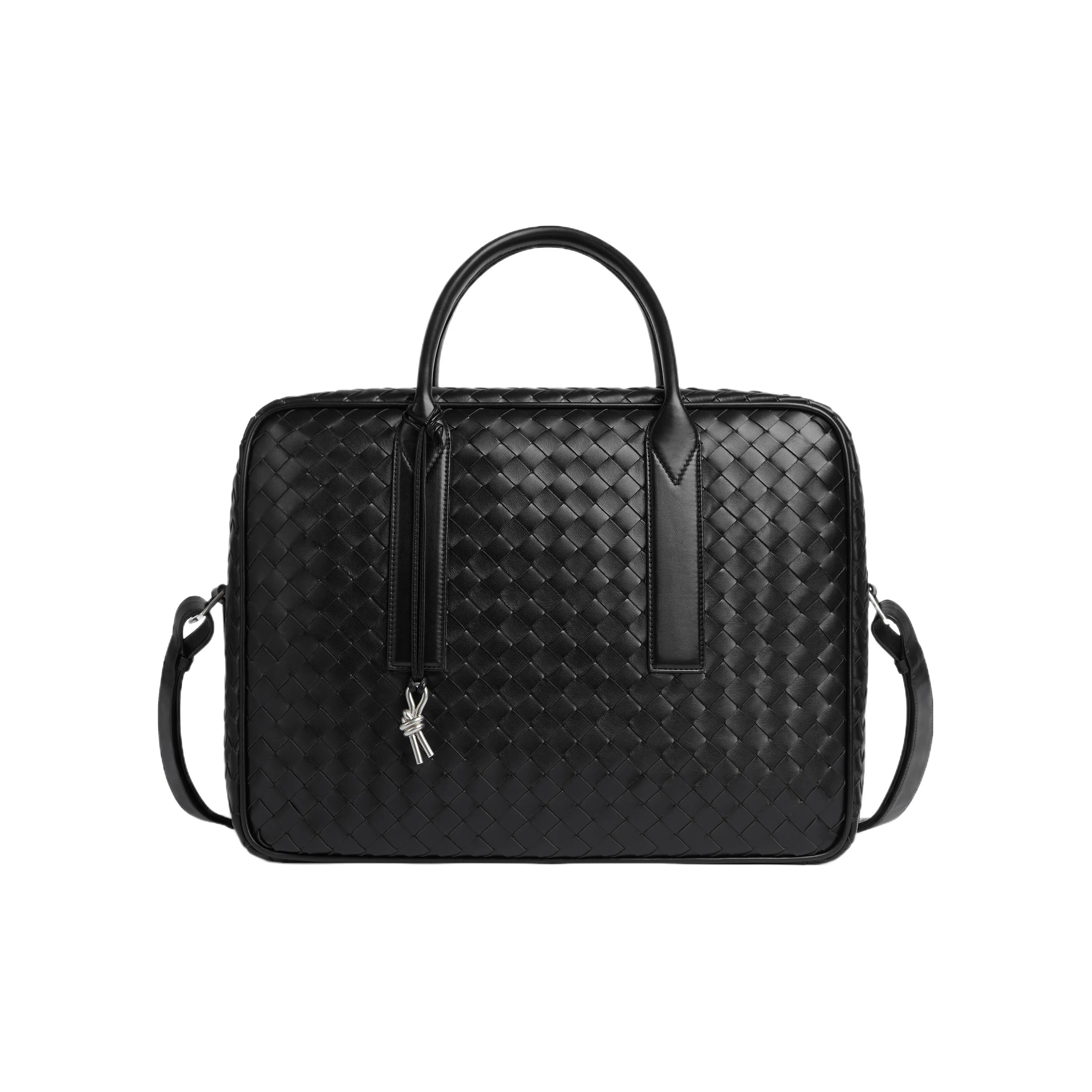 Bottega Veneta Calfskin Weekend Casual Shoulder Bag Crossbody Bag Handbag Medium Size Men's Black