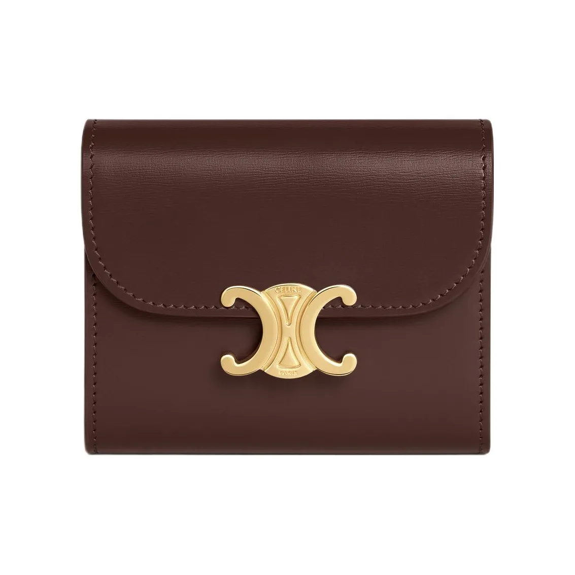 CELINE Triomphe Shiny Calfskin Wallet Small Size Women's Chestnut