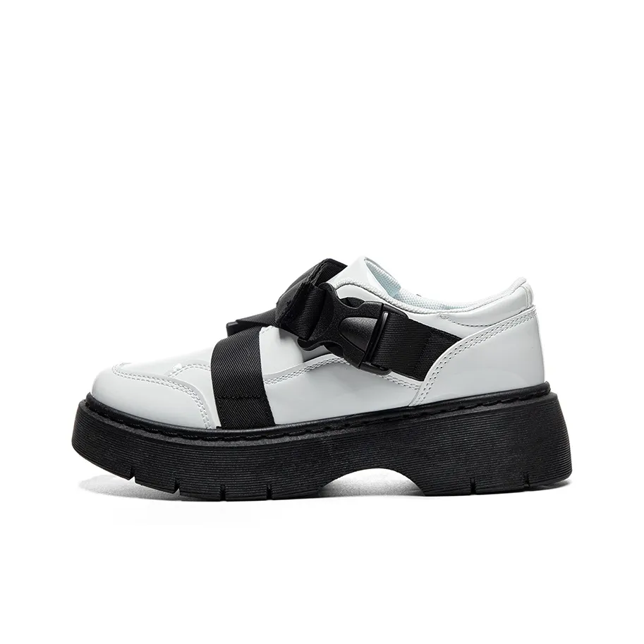 Warrior British Style Small Leather Shoes Chunky Heel Mary Jane Shoes Women's White Black