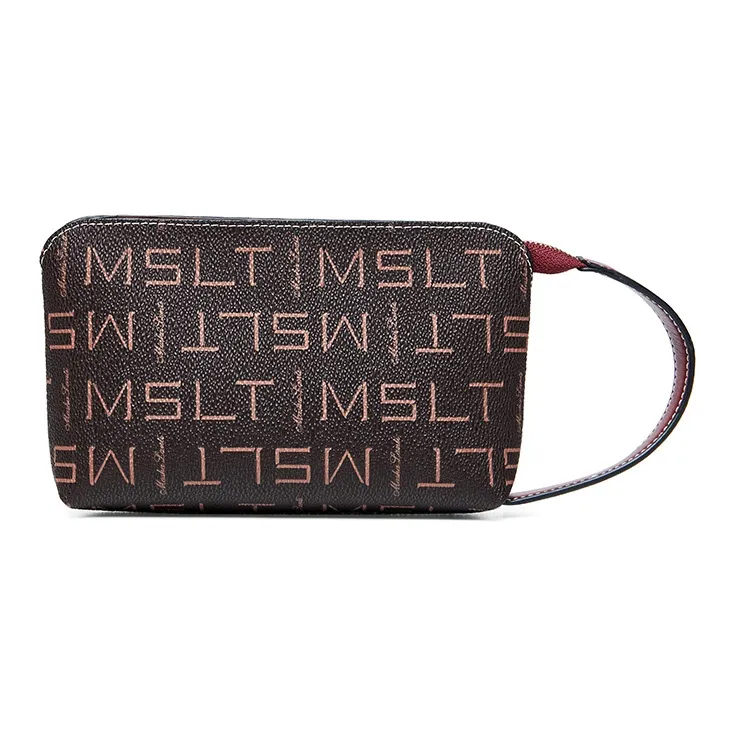 MashaLanti PVC For Microfiber Cell Phone Pouch Wallet Clutch Makeup Bag Mini Women's Coffee/Coffee & Apricot