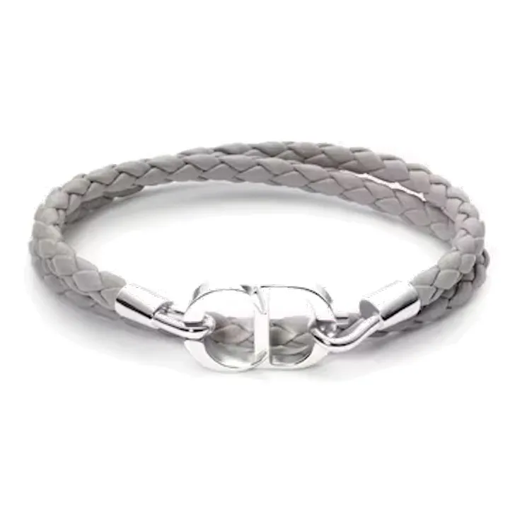 DIOR Woven Leather Bracelets Men's Gray