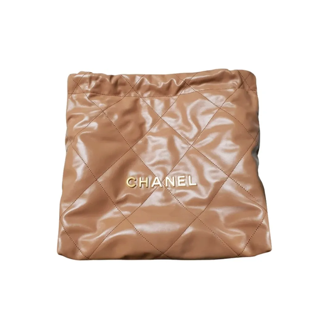 CHANEL 22Bag Cow Leather Tote Bag, Shopping Bag, Handbag, Shoulder Bag Trumpets Women's Milk Tea Brown Coffee