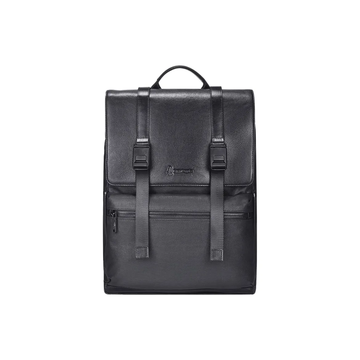 Hush Puppies Fabric With Cow Leather Backpack Medium Size Black