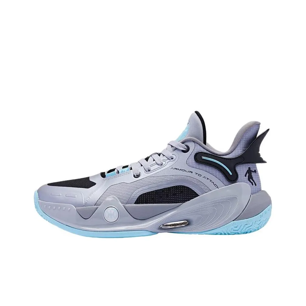 QIAODAN Battle Axe 6 Амортизаторы Shock Absorbers Противоскользящие MID Топ Баскетбольные кроссовки Мужские Серый Синий