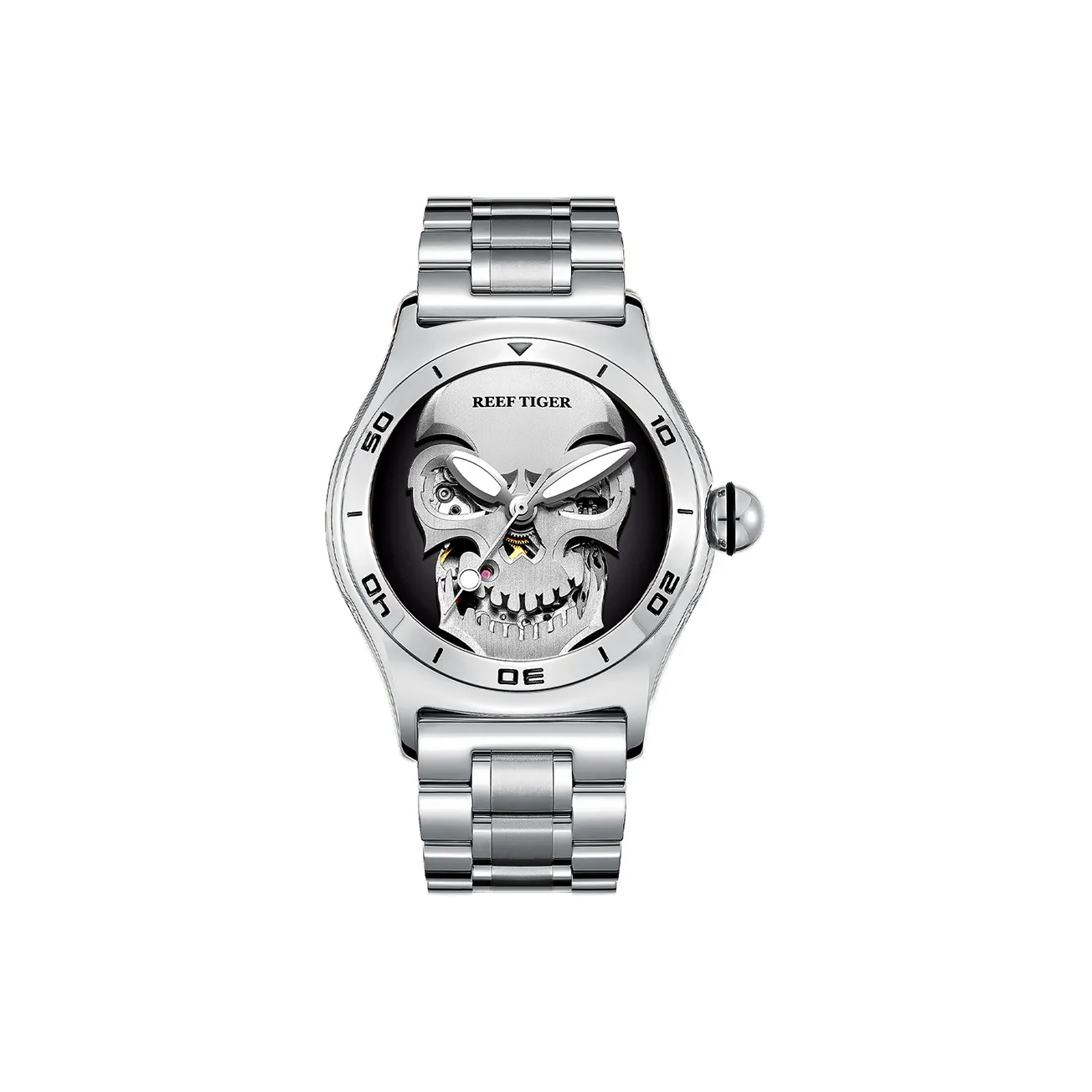 REEF TIGER Aurora Collection Skeleton King Автоматические механические часы Мужские часы Серебристый циферблат RGA70S7 GB