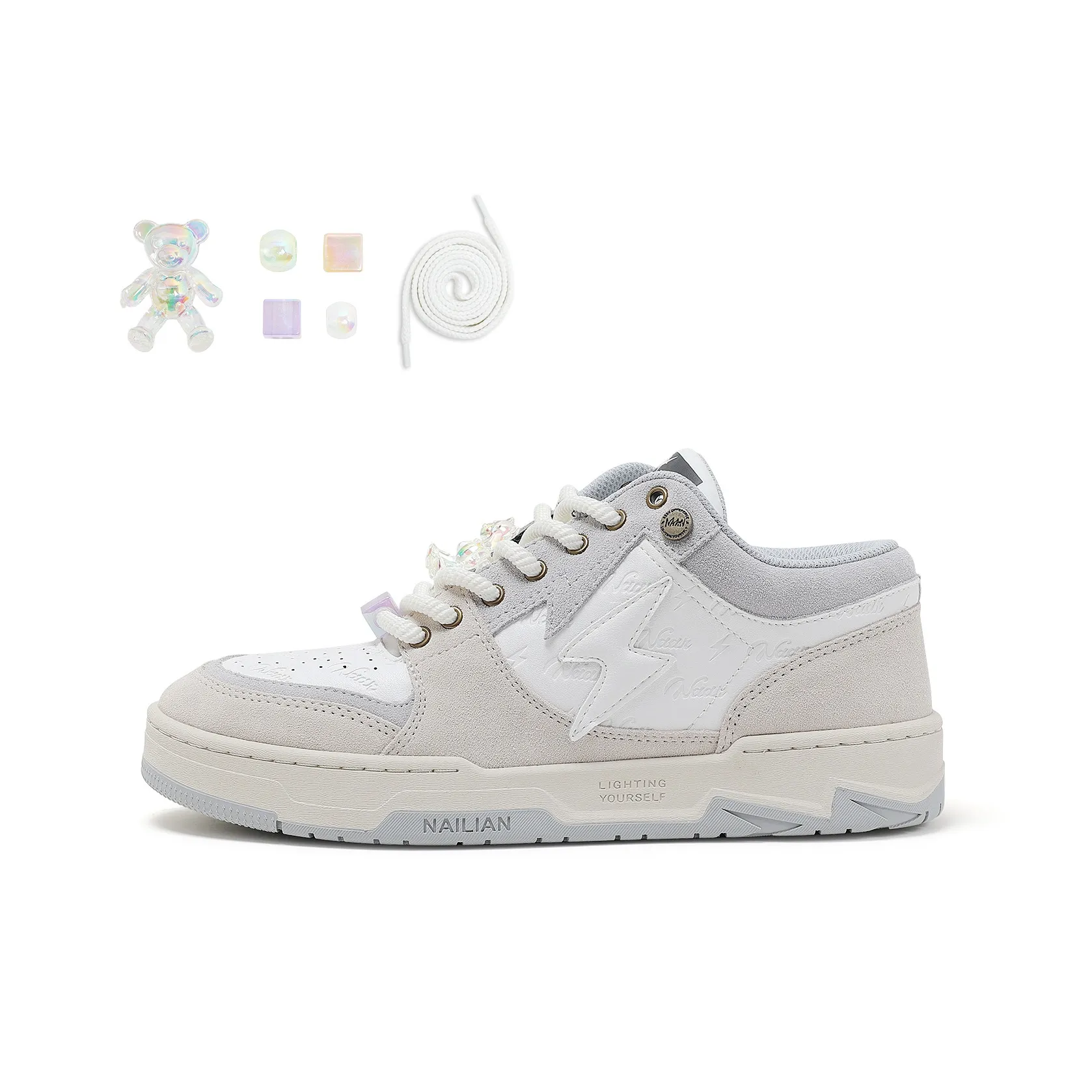 Resistant To Connectivity Lightning Shoes Low Top Skateboard Shoes Unisex White Gray