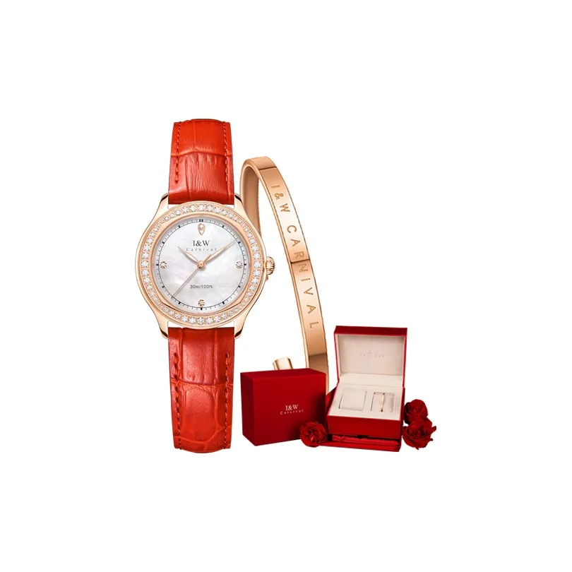 I W CARNIVAL HWGUOJI Кварцевый механизм натуральная кожа ремешок женские часы жемчужная раковина цвет циферблат часов