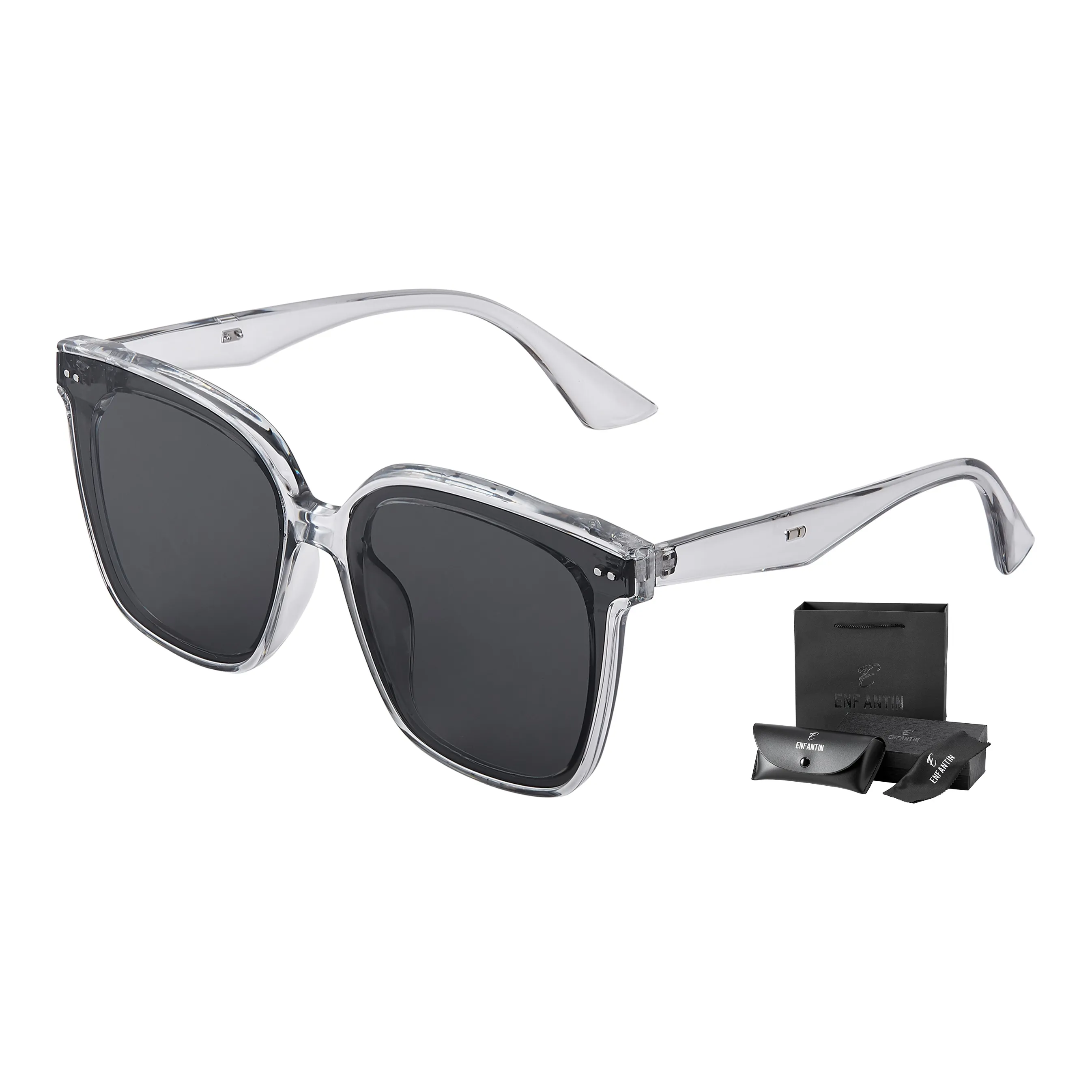 ENFANTIN Square Sunglasses Unisex Transparent Gray