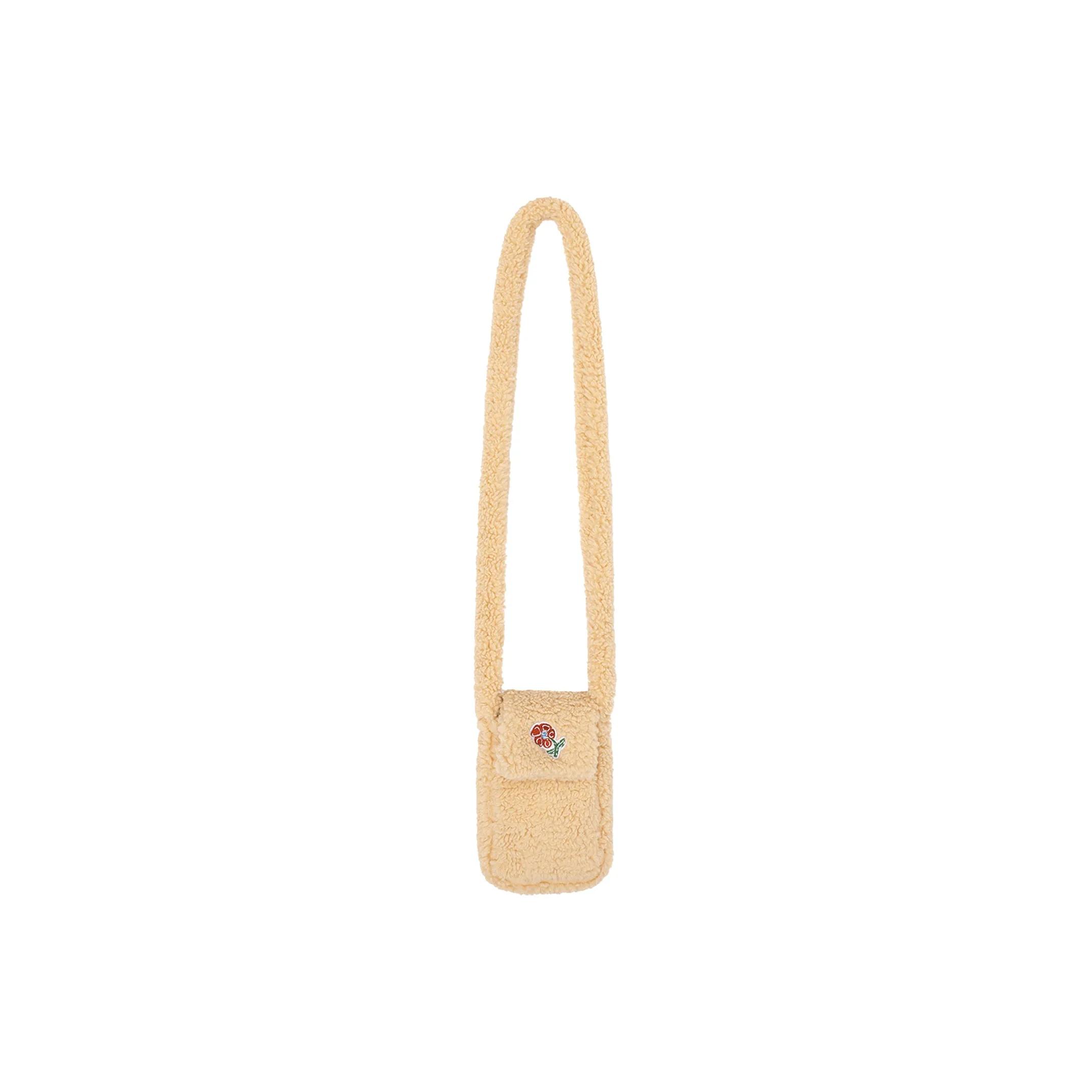 MostwantedLab Vintage Flower Faux Lambswool Shoulder Bag Small Size Unisex Beige Apricot
