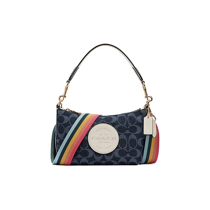 COACH Dempsey Текстиль Кожа Сумка на плечо Сумка Сумка через плечо Сумка через плечо Маленькая Женская Синяя Монограмма